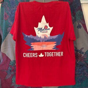 SOLD- molson canadian red shirt graphic shirt front and back design